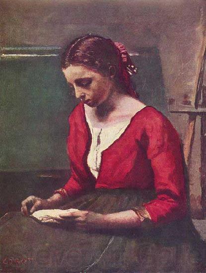 Jean-Baptiste Camille Corot Lesendes Madchen in rotem Trikot